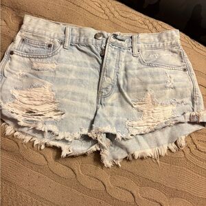 American Eagle Outfitters Light Blue Ripped Jean Shorts